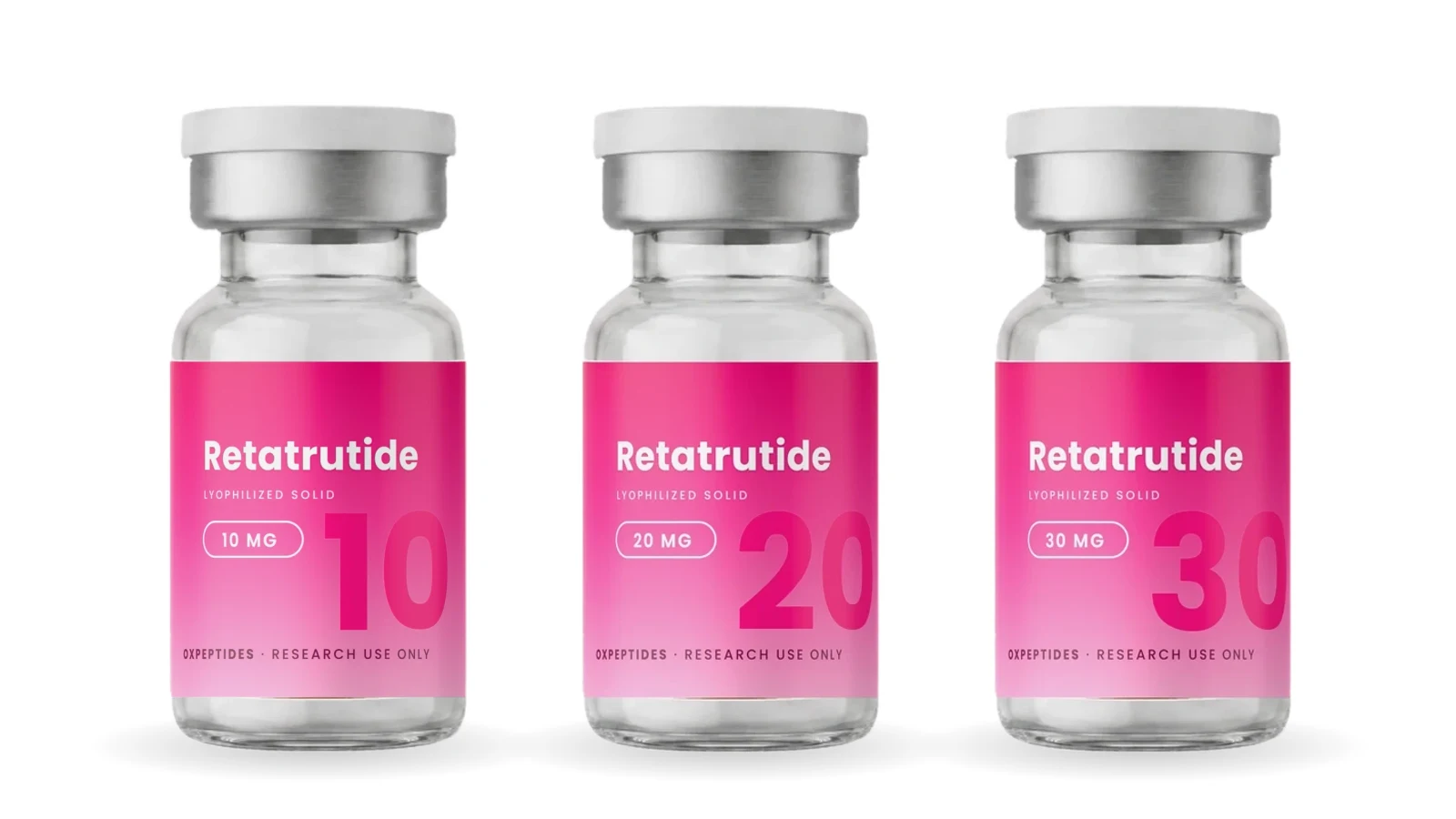 OXpeptides retatrutide research vial, lyophilised solid, research use only